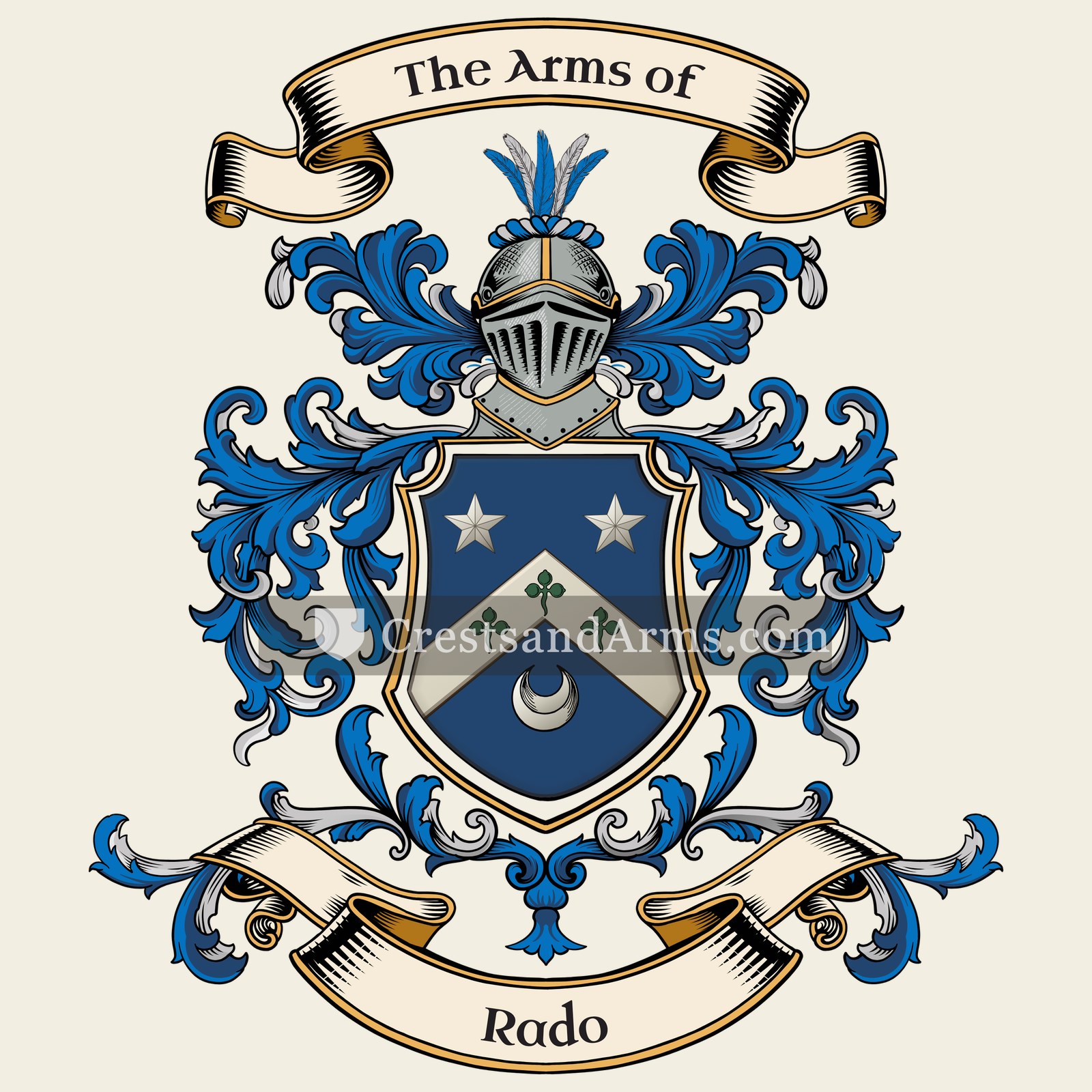 The Rado coat of arms, drawn from the recorded blazon