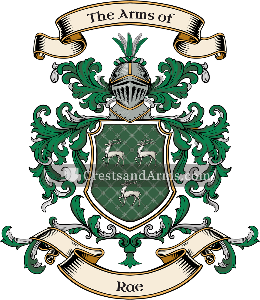 The Rae coat of arms, drawn from the recorded blazon