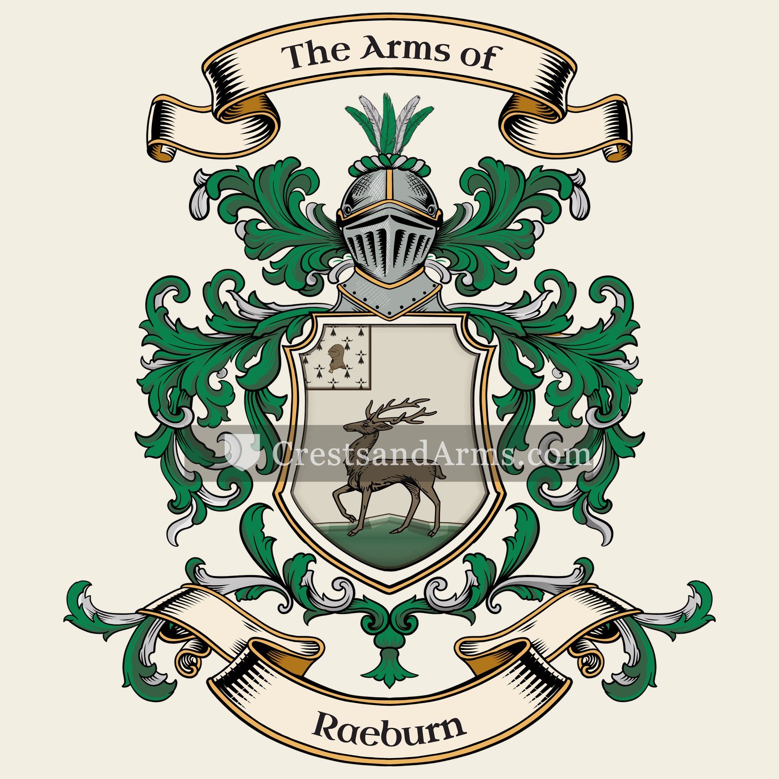 The Raeburn coat of arms, drawn from the recorded blazon