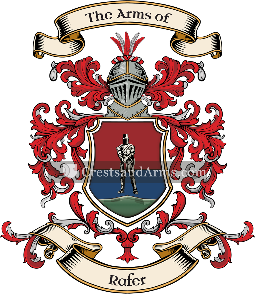 The Rafer coat of arms, drawn from the recorded blazon