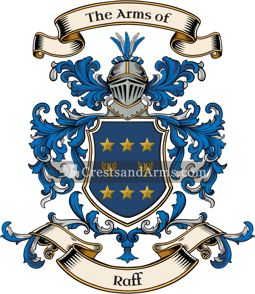 The Raff coat of arms, drawn from the recorded blazon