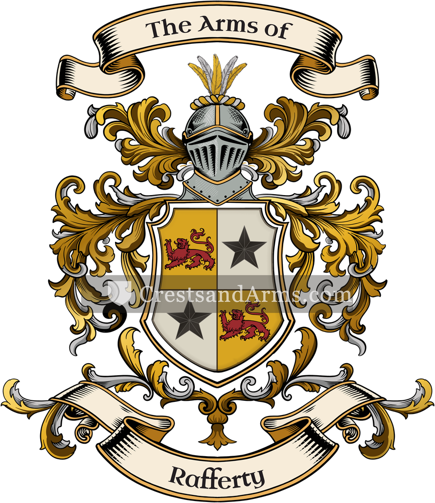 The Rafferty coat of arms, drawn from the recorded blazon