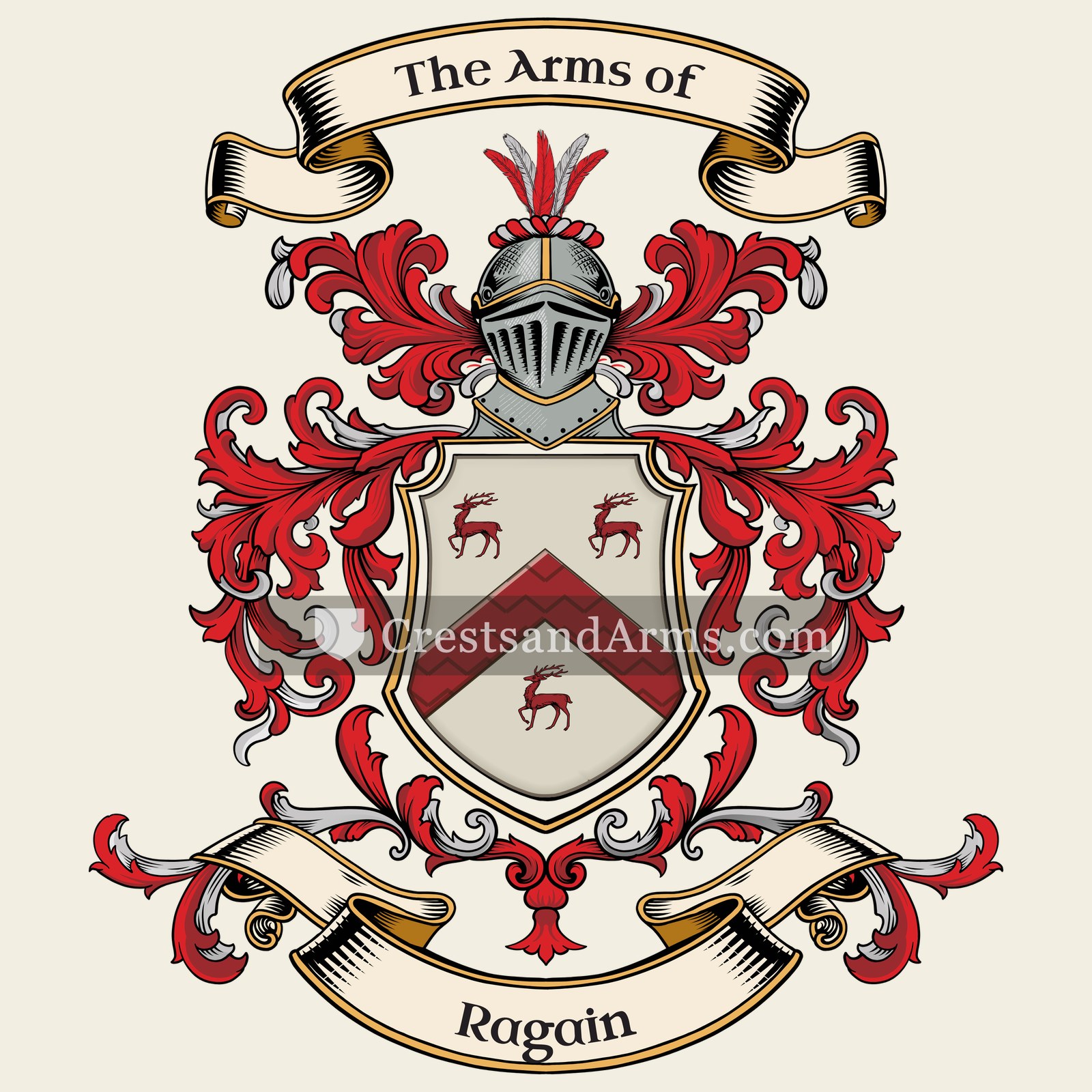 The Ragain coat of arms, drawn from the recorded blazon