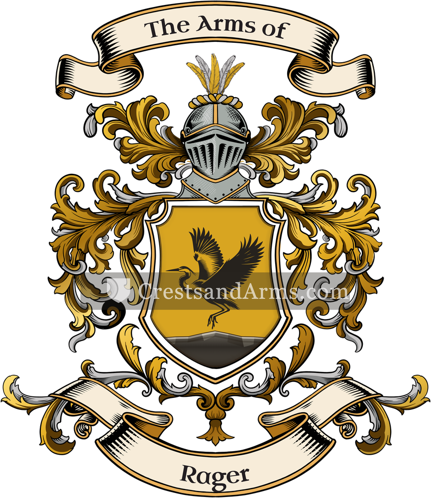 The Rager coat of arms, drawn from the recorded blazon