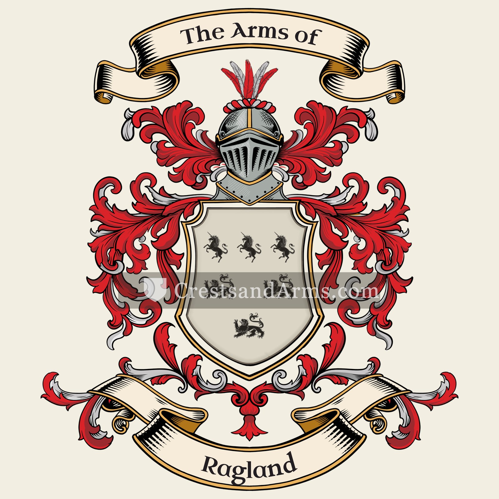 The Ragland coat of arms, drawn from the recorded blazon