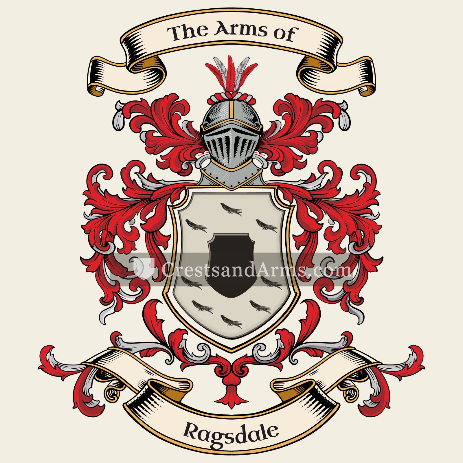The Ragsdale coat of arms, drawn from the recorded blazon