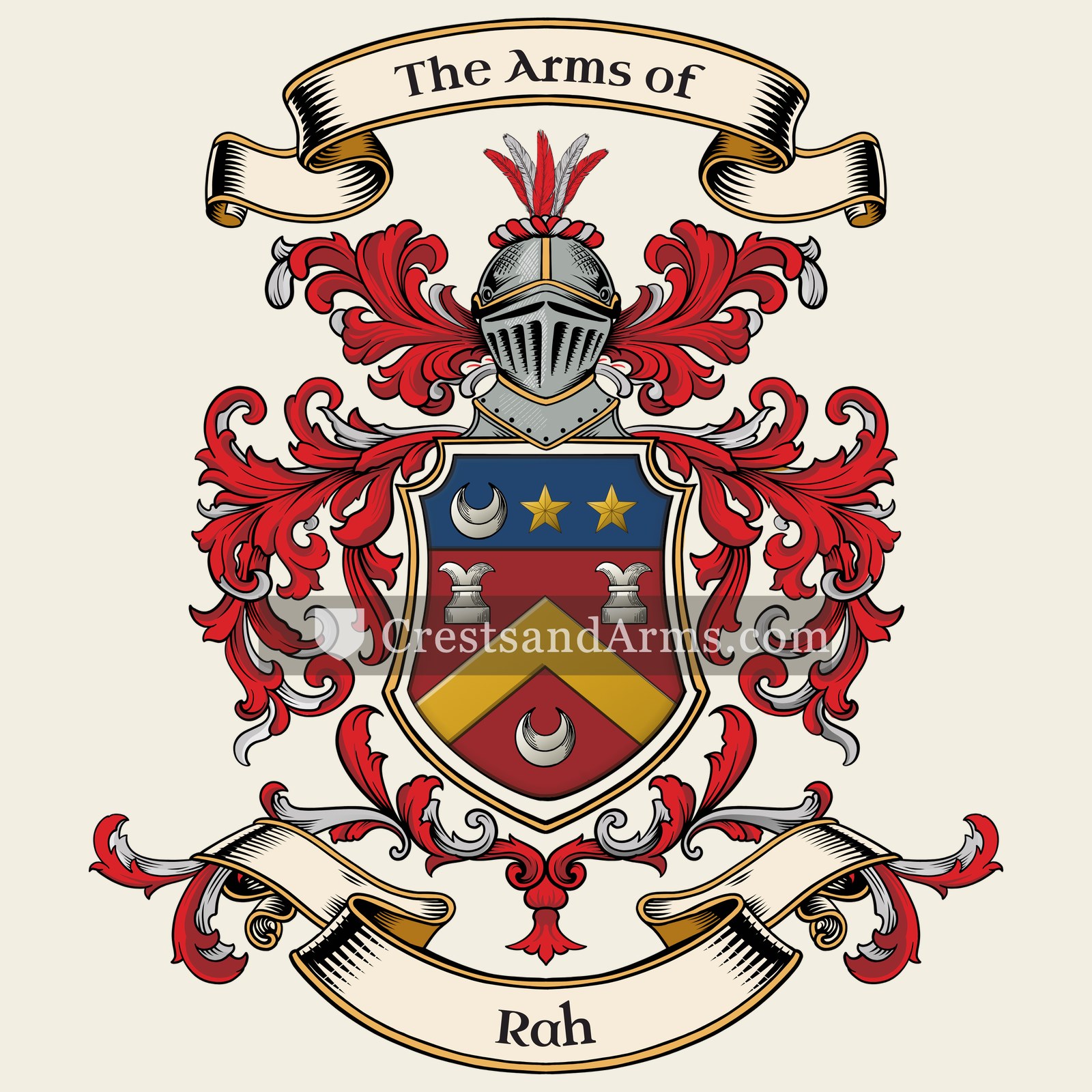 The Rah coat of arms, drawn from the recorded blazon