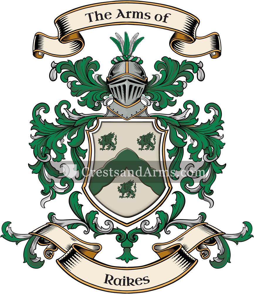 The Raikes coat of arms, drawn from the recorded blazon