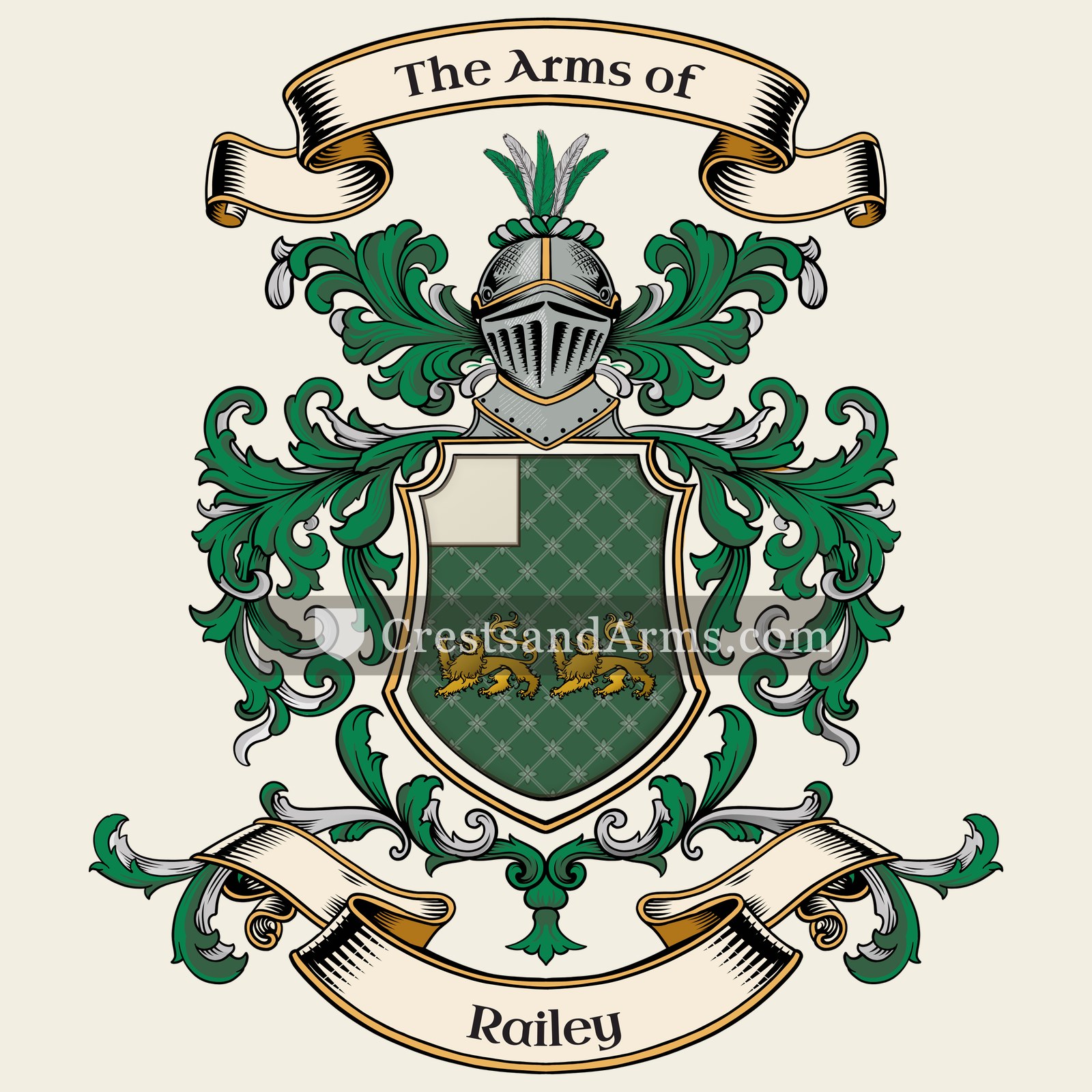 The Railey coat of arms, drawn from the recorded blazon