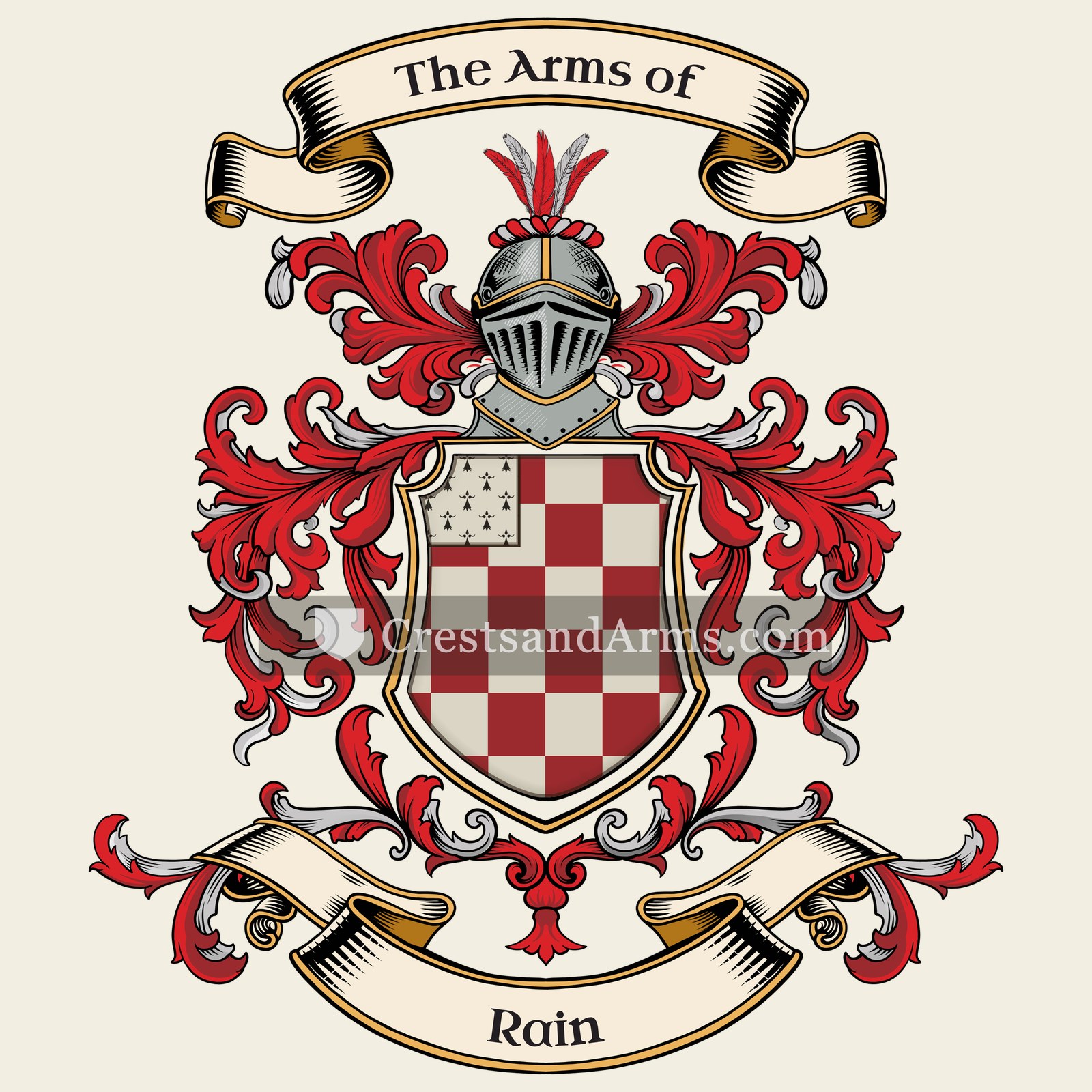 The Rain coat of arms, drawn from the recorded blazon
