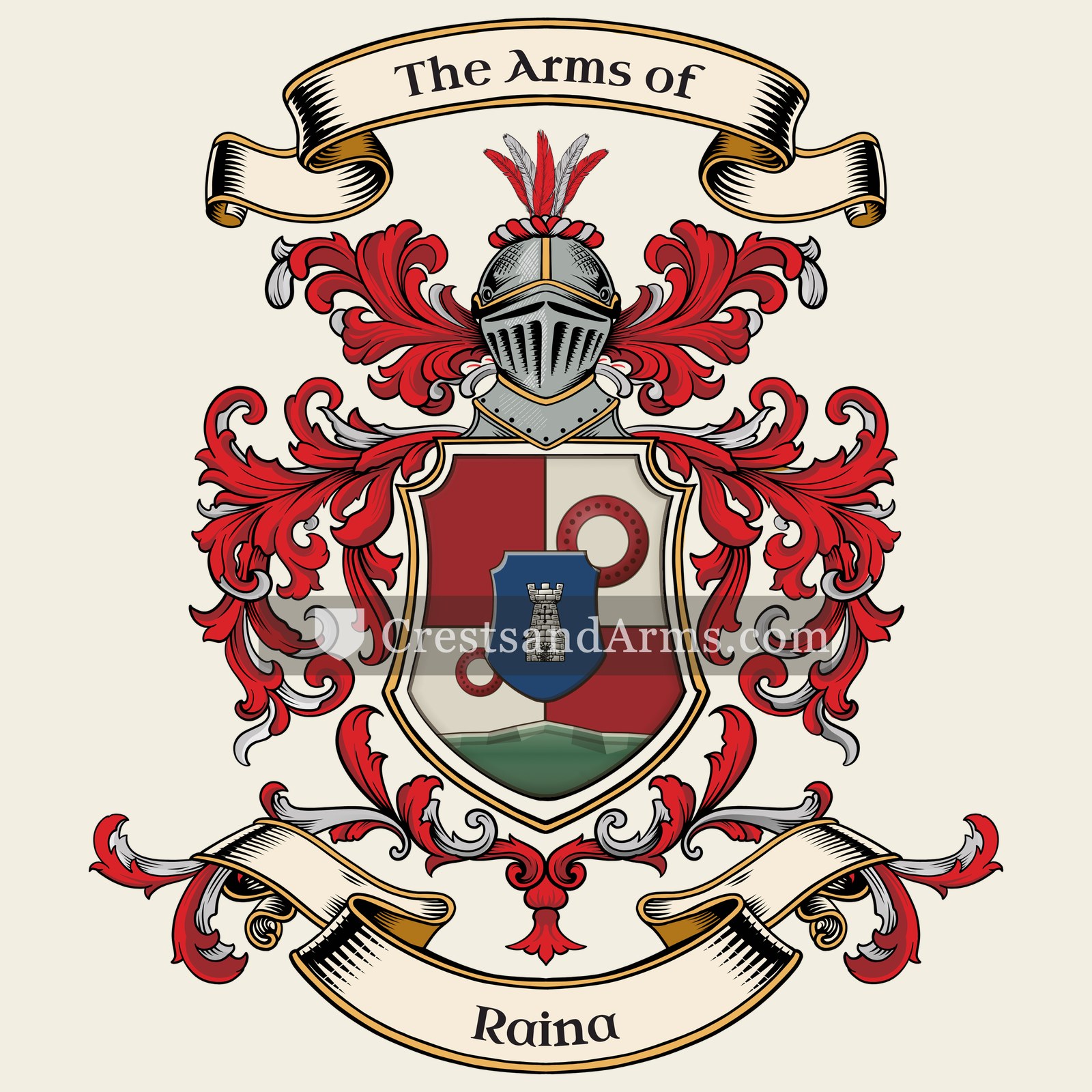The Raina coat of arms, drawn from the recorded blazon