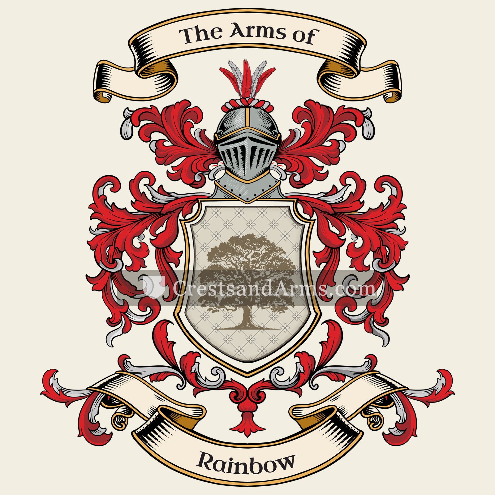 The Rainbow coat of arms, drawn from the recorded blazon