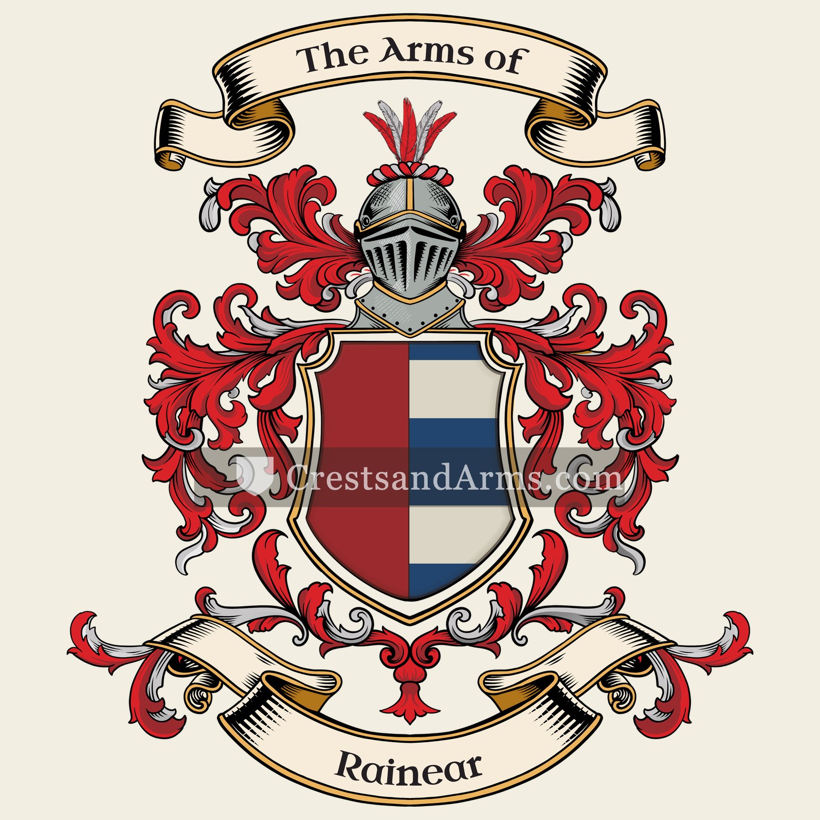 The Rainear coat of arms, drawn from the recorded blazon