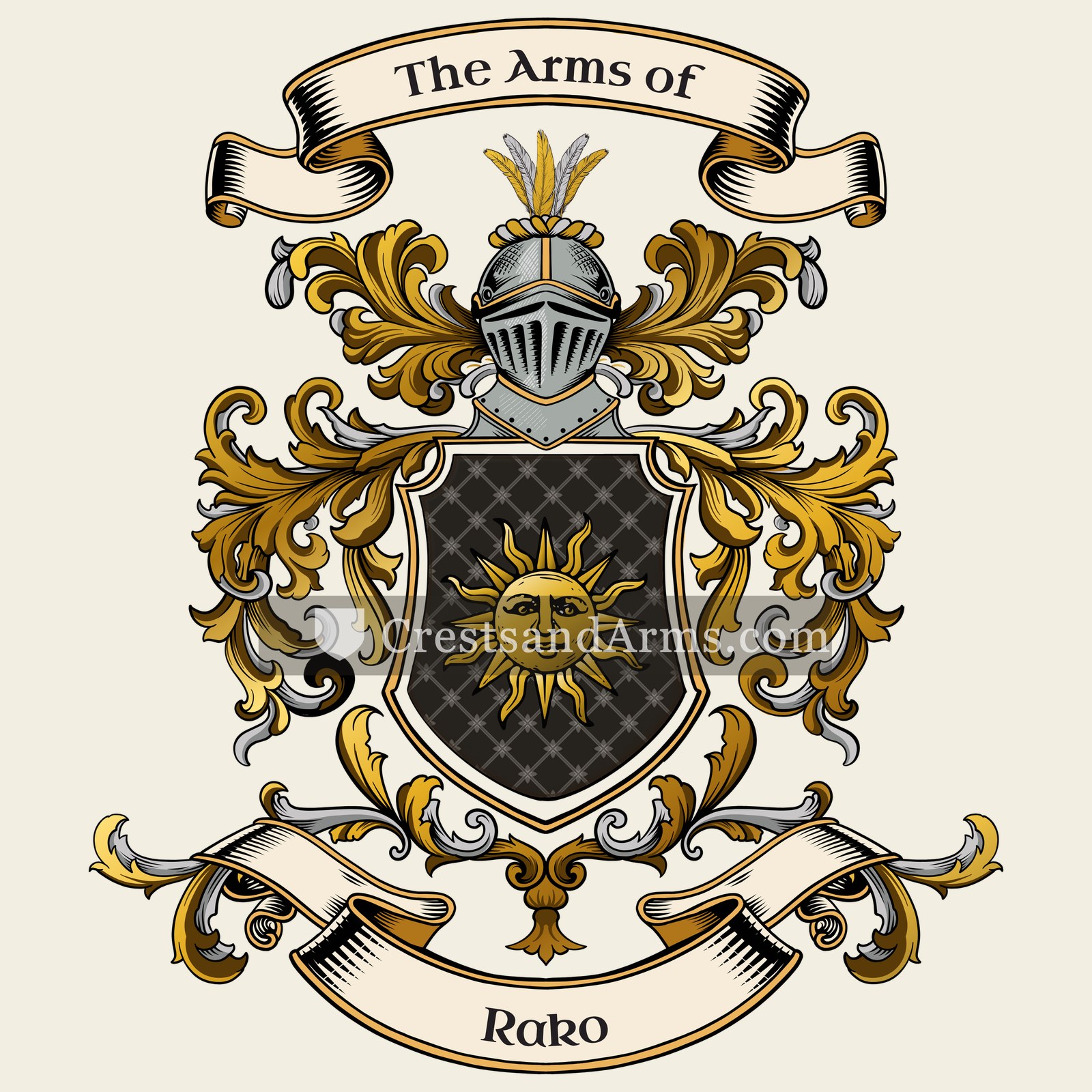 The Rako coat of arms, drawn from the recorded blazon
