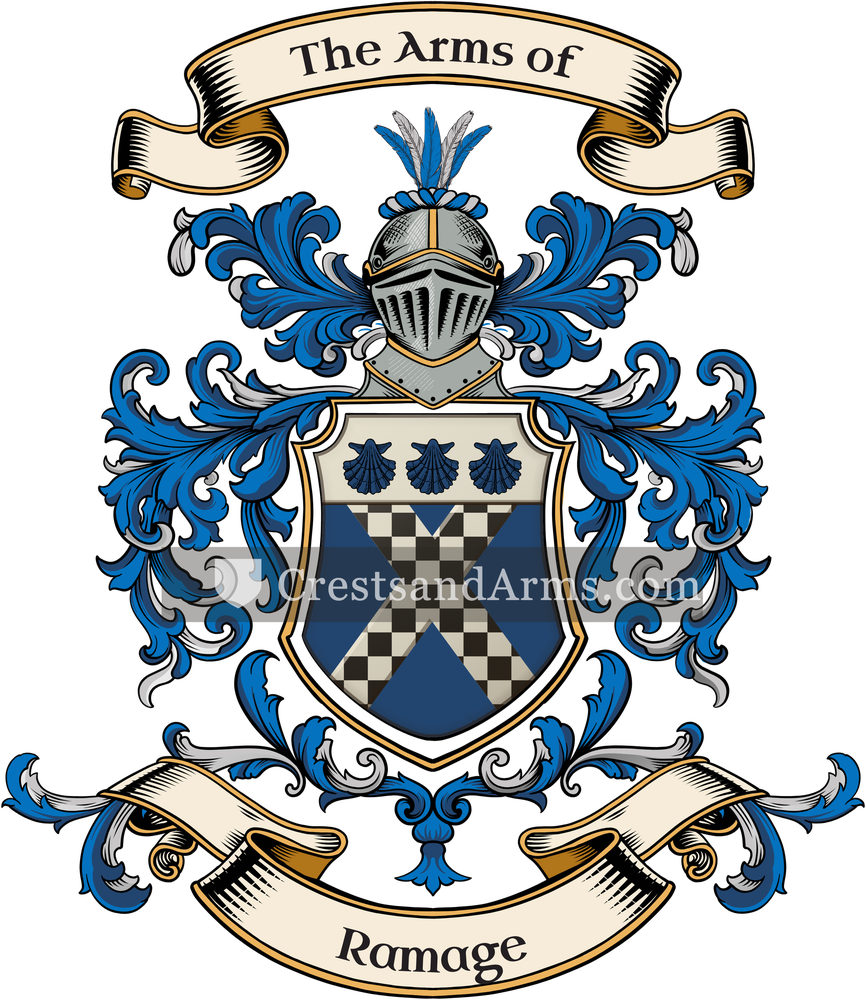 The Ramage coat of arms, drawn from the recorded blazon