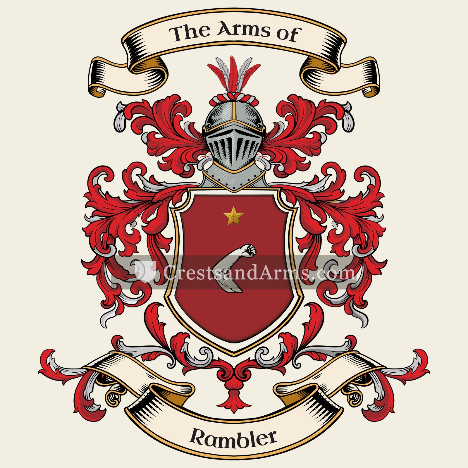 The Rambler coat of arms, drawn from the recorded blazon