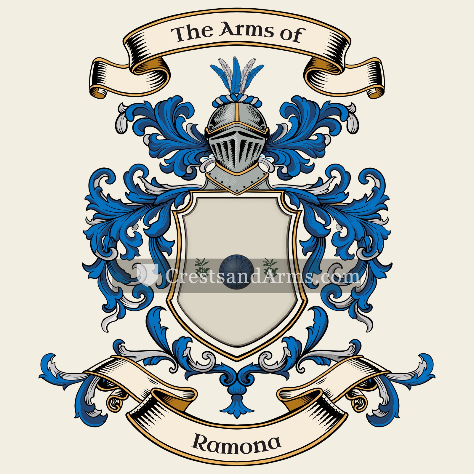 The Ramona coat of arms, drawn from the recorded blazon
