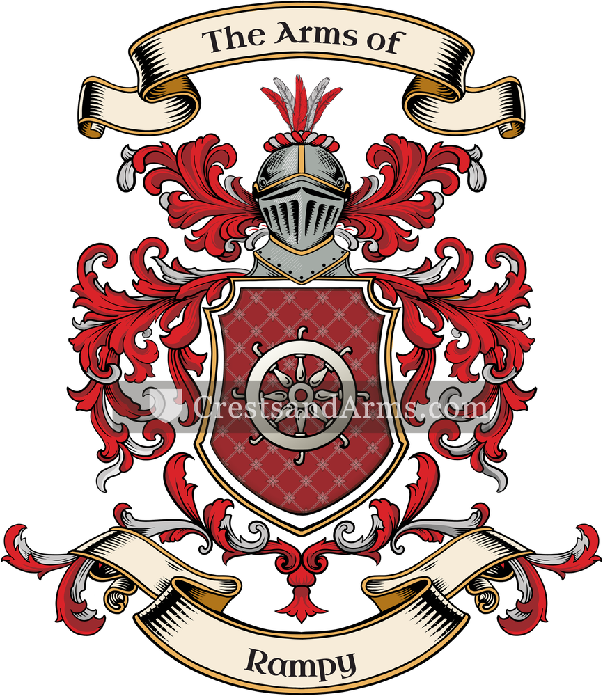 The Rampy coat of arms, drawn from the recorded blazon