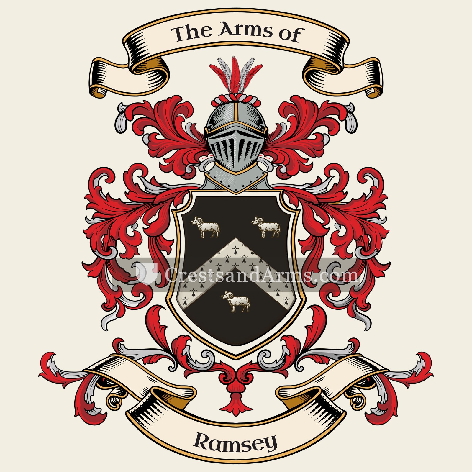 The Ramsey coat of arms, drawn from the recorded blazon