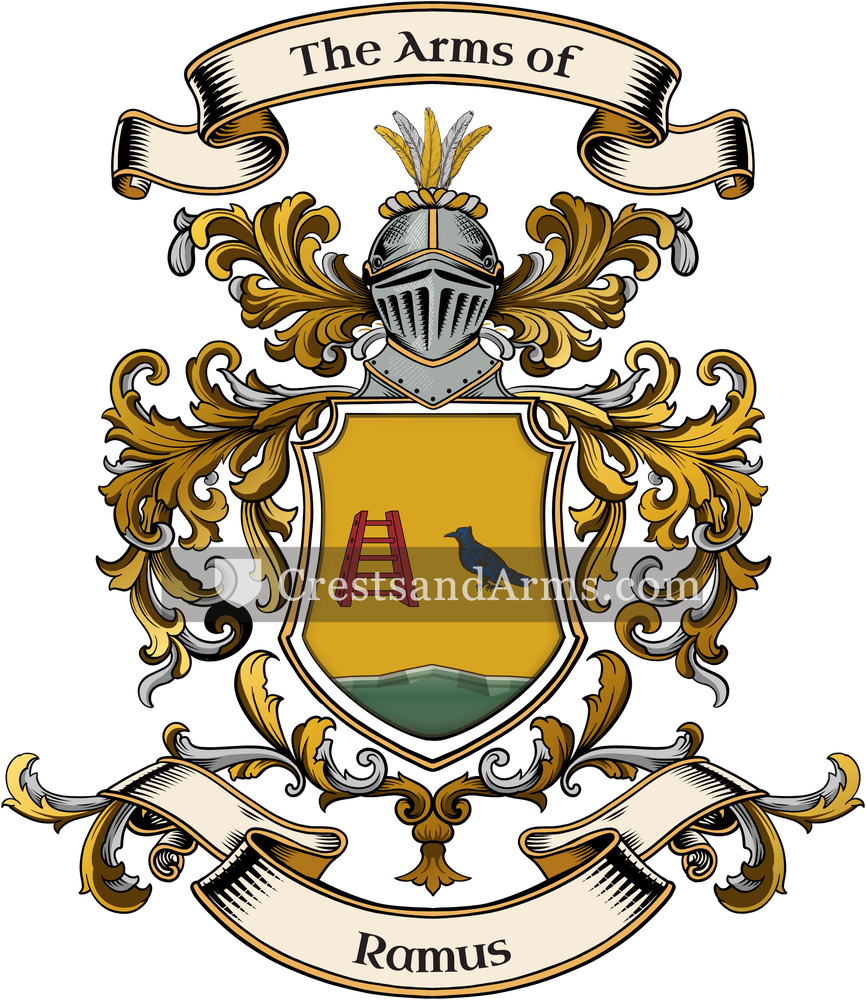 The Ramus coat of arms, drawn from the recorded blazon