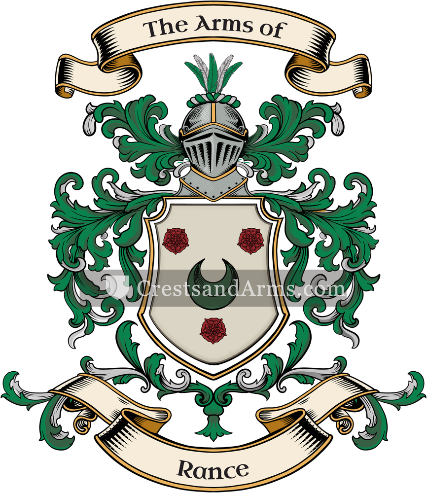 The Rance coat of arms, drawn from the recorded blazon