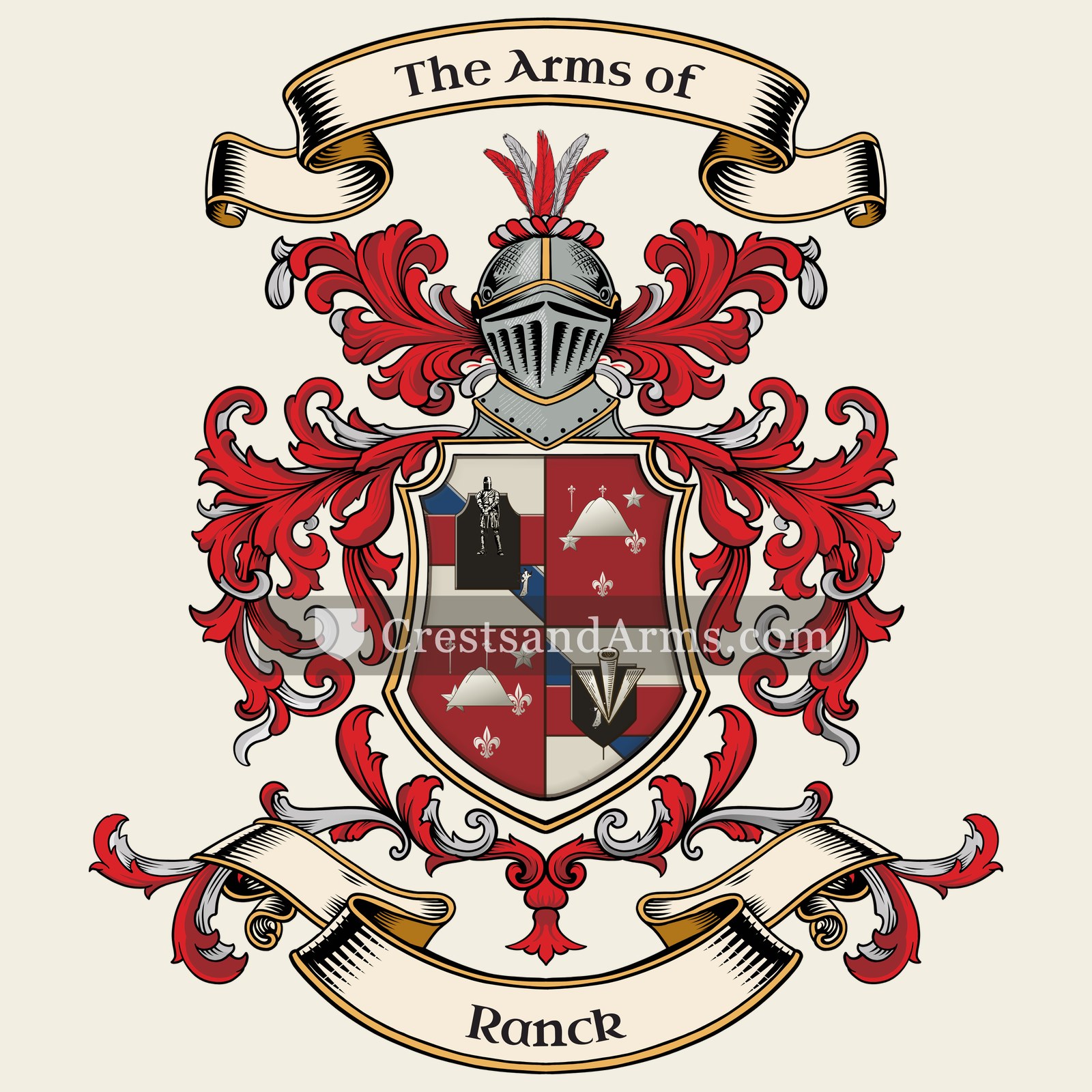The Ranck coat of arms, drawn from the recorded blazon