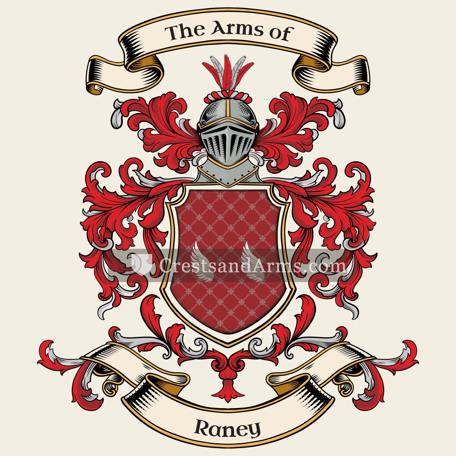 The Raney coat of arms, drawn from the recorded blazon
