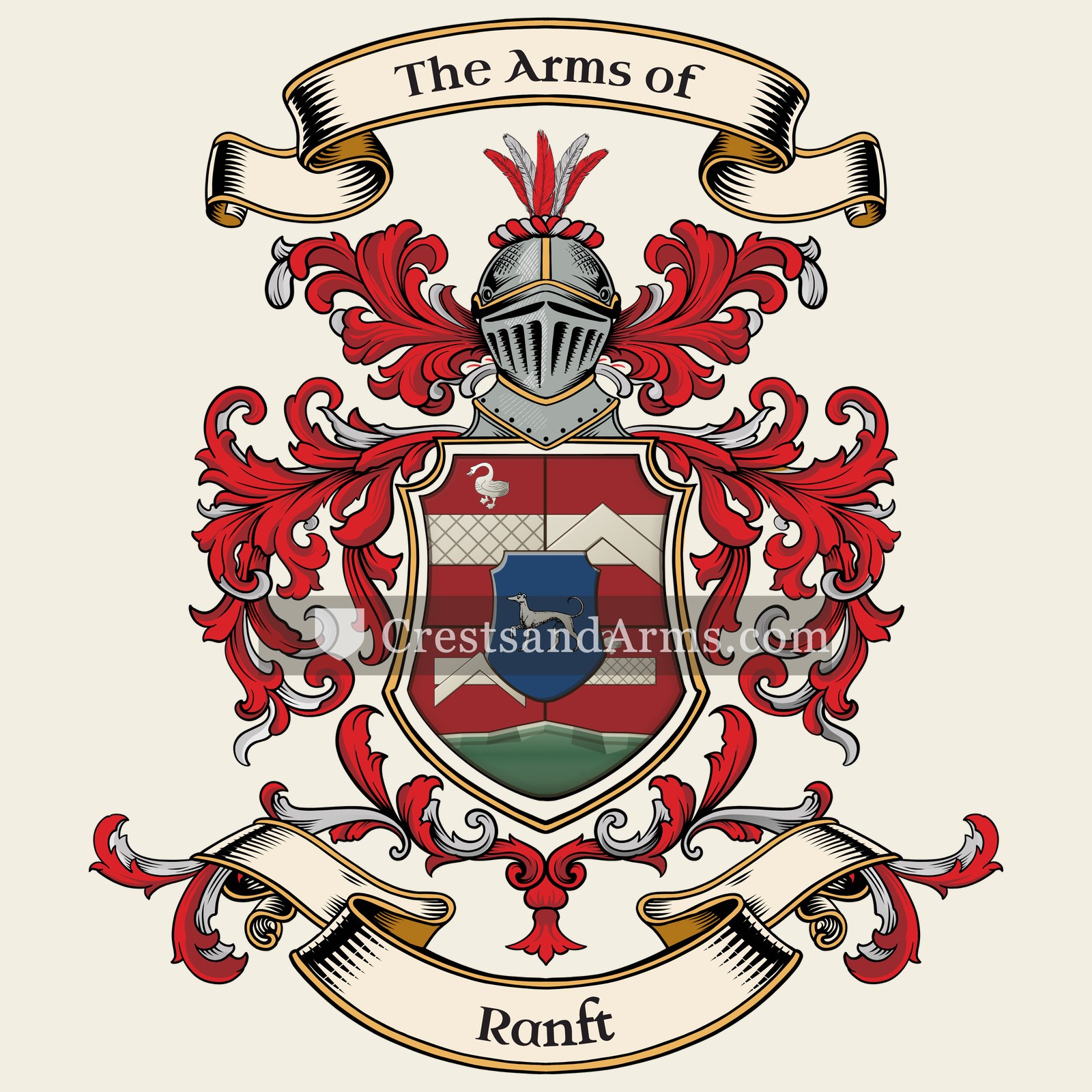 The Ranft coat of arms, drawn from the recorded blazon