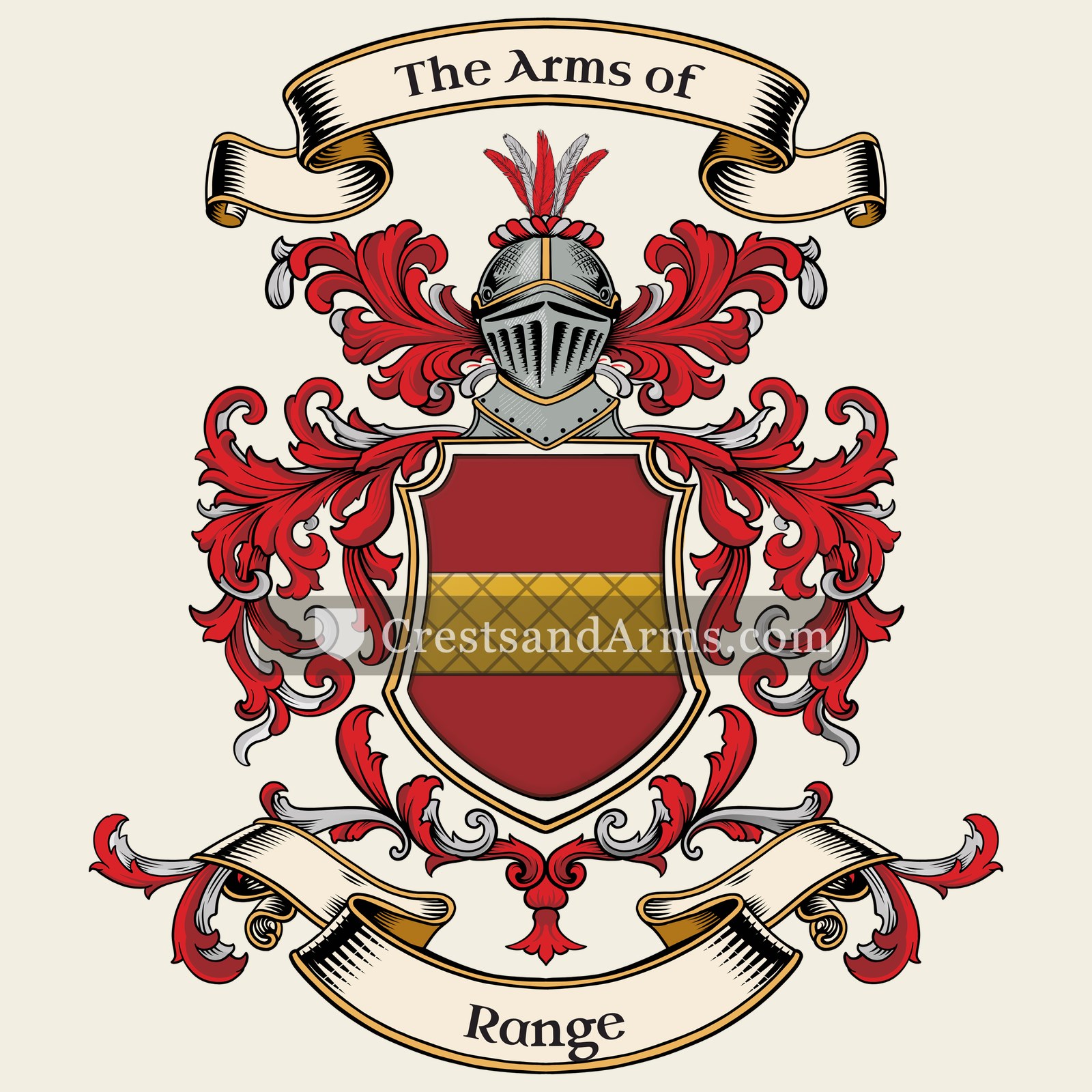 The Range coat of arms, drawn from the recorded blazon