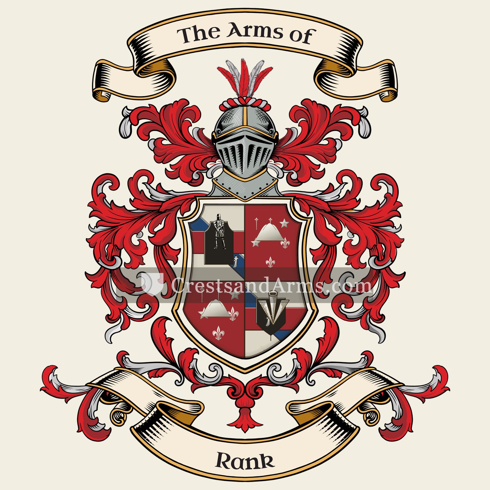 The Rank coat of arms, drawn from the recorded blazon