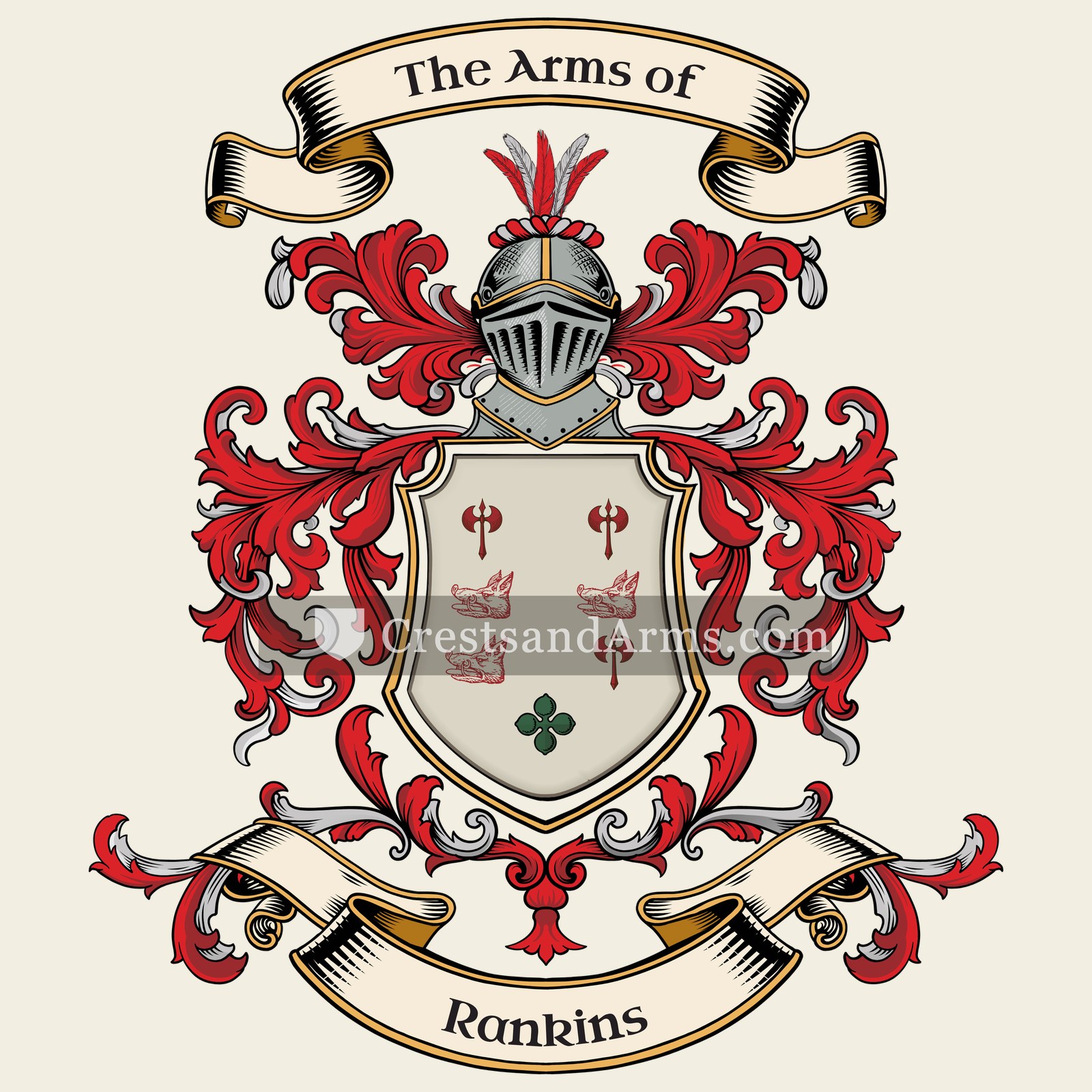 The Rankins coat of arms, drawn from the recorded blazon