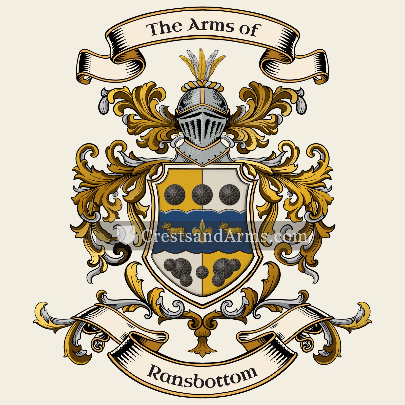 The Ransbottom coat of arms, drawn from the recorded blazon
