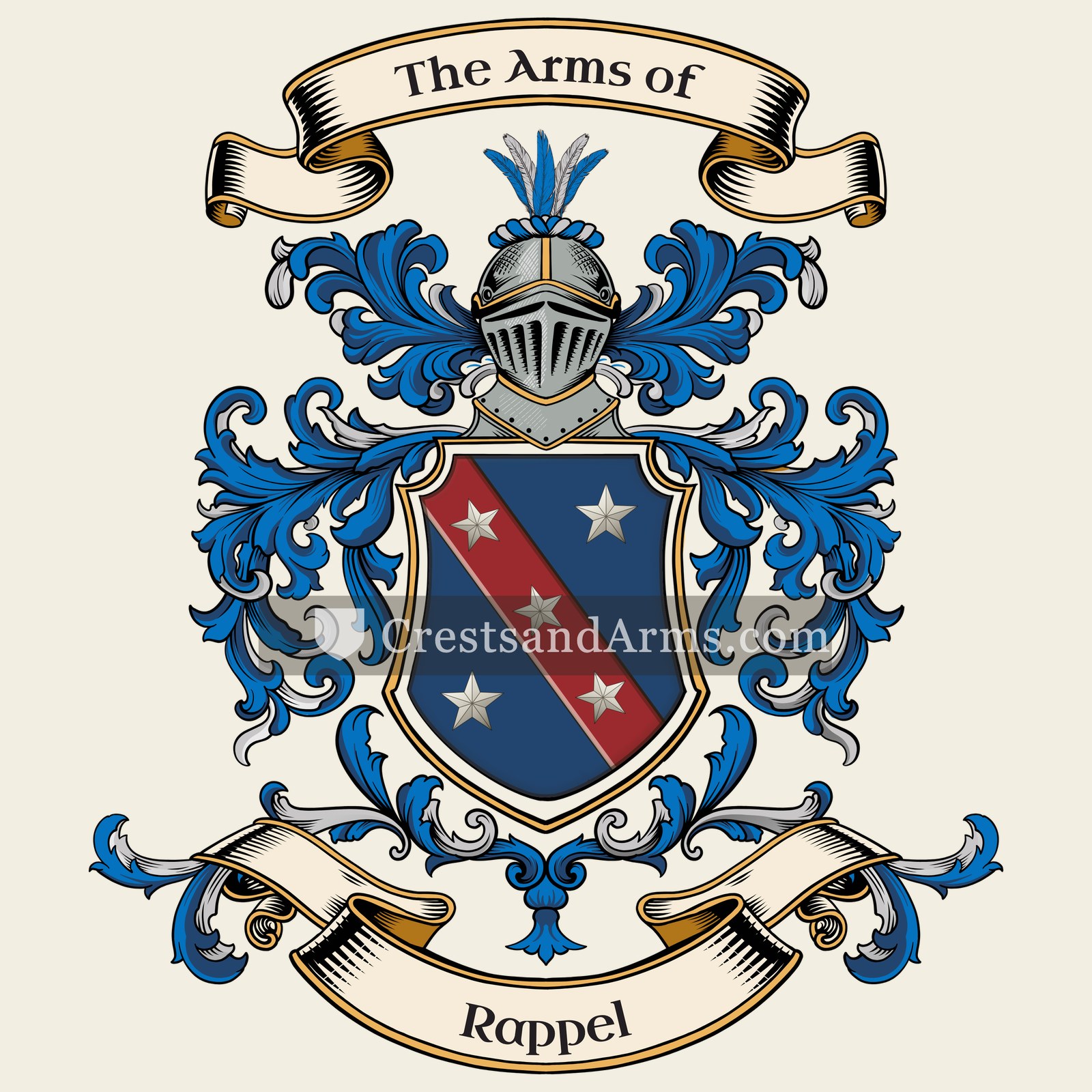 The Rappel coat of arms, drawn from the recorded blazon