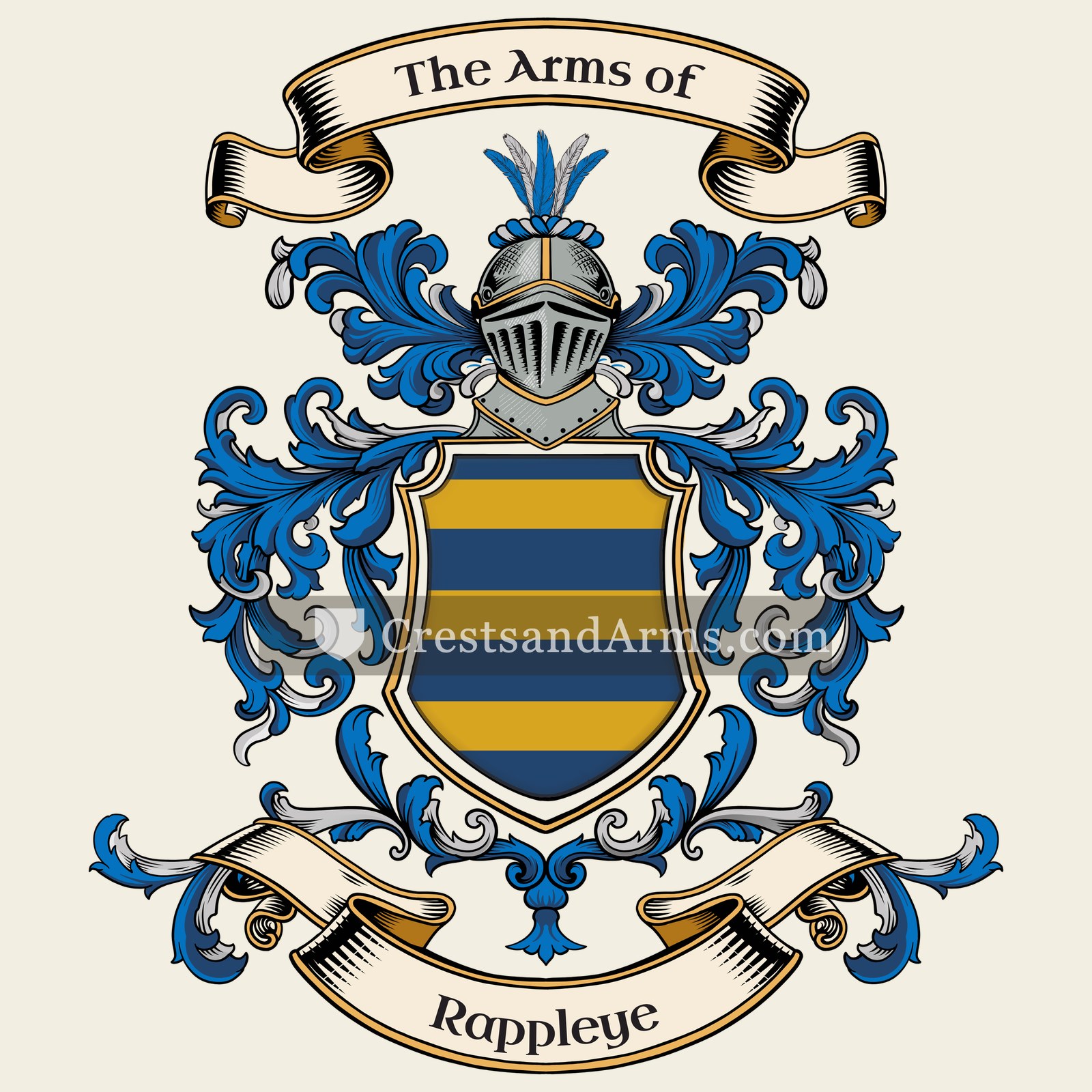 The Rappleye coat of arms, drawn from the recorded blazon