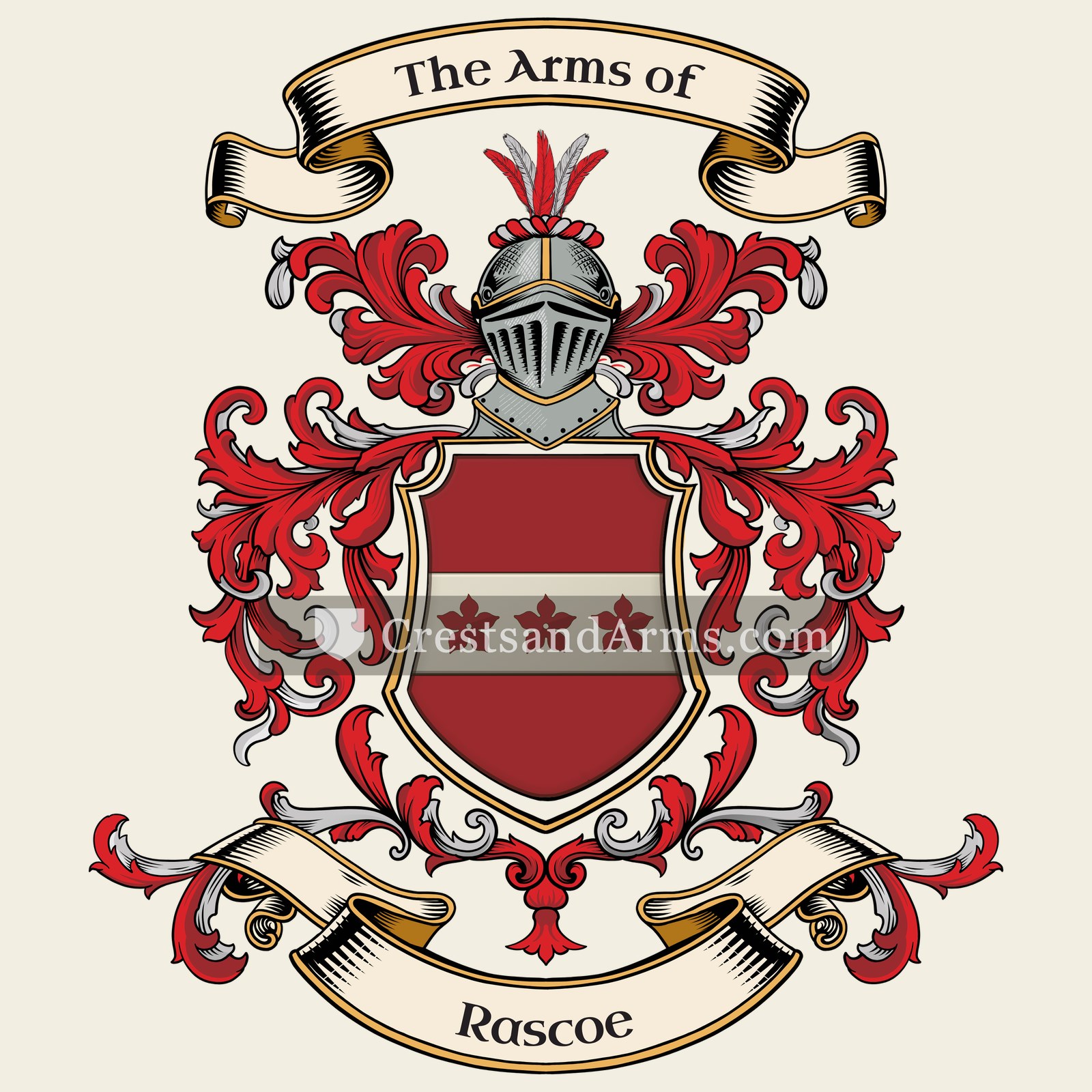 The Rascoe coat of arms, drawn from the recorded blazon