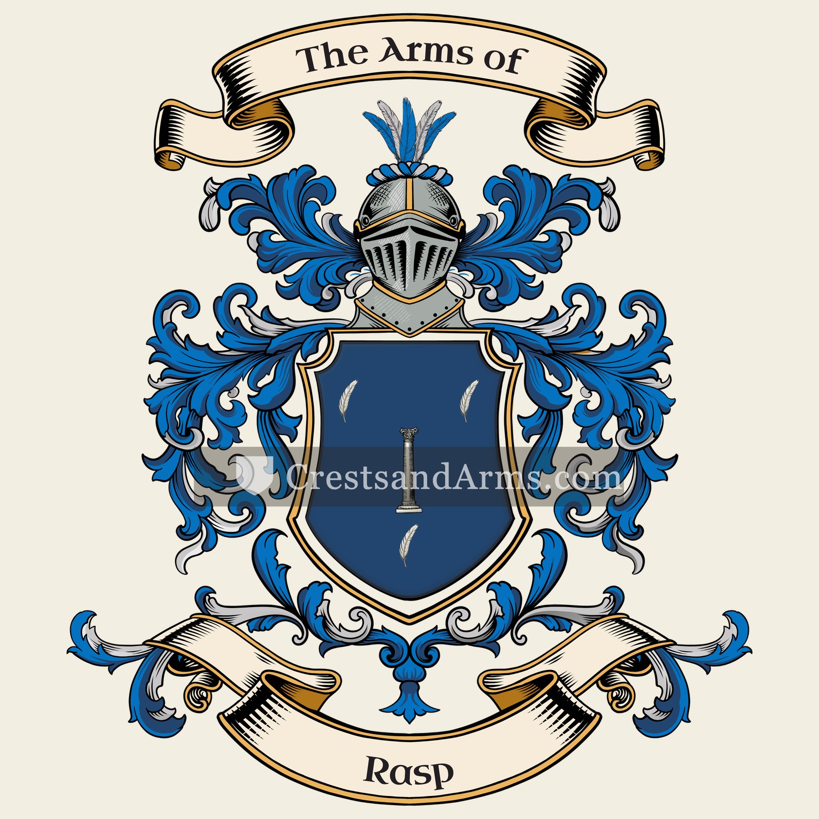The Rasp coat of arms, drawn from the recorded blazon