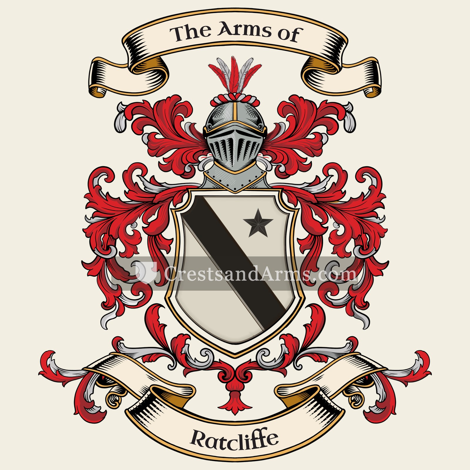The Ratcliffe coat of arms, drawn from the recorded blazon