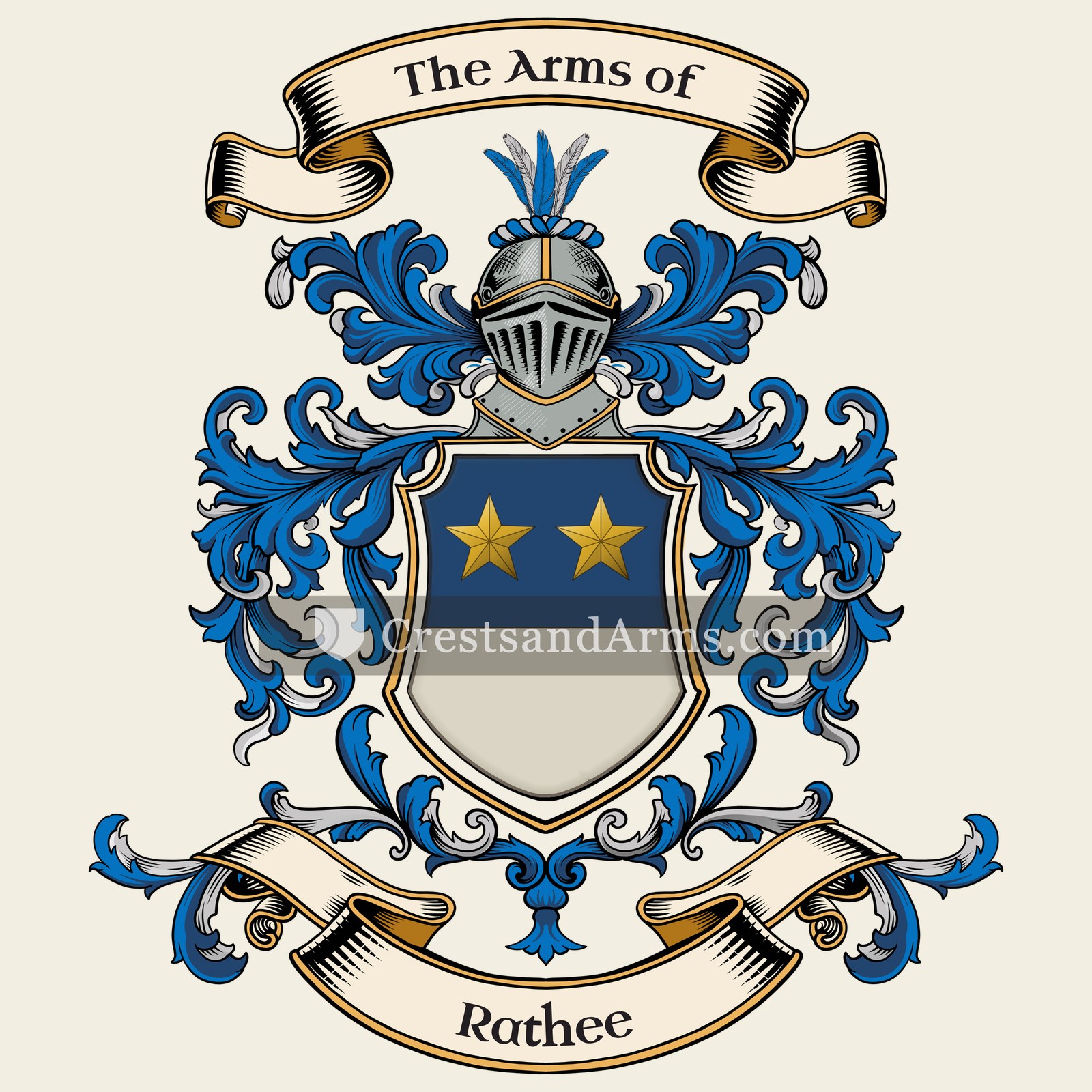 The Rathee coat of arms, drawn from the recorded blazon