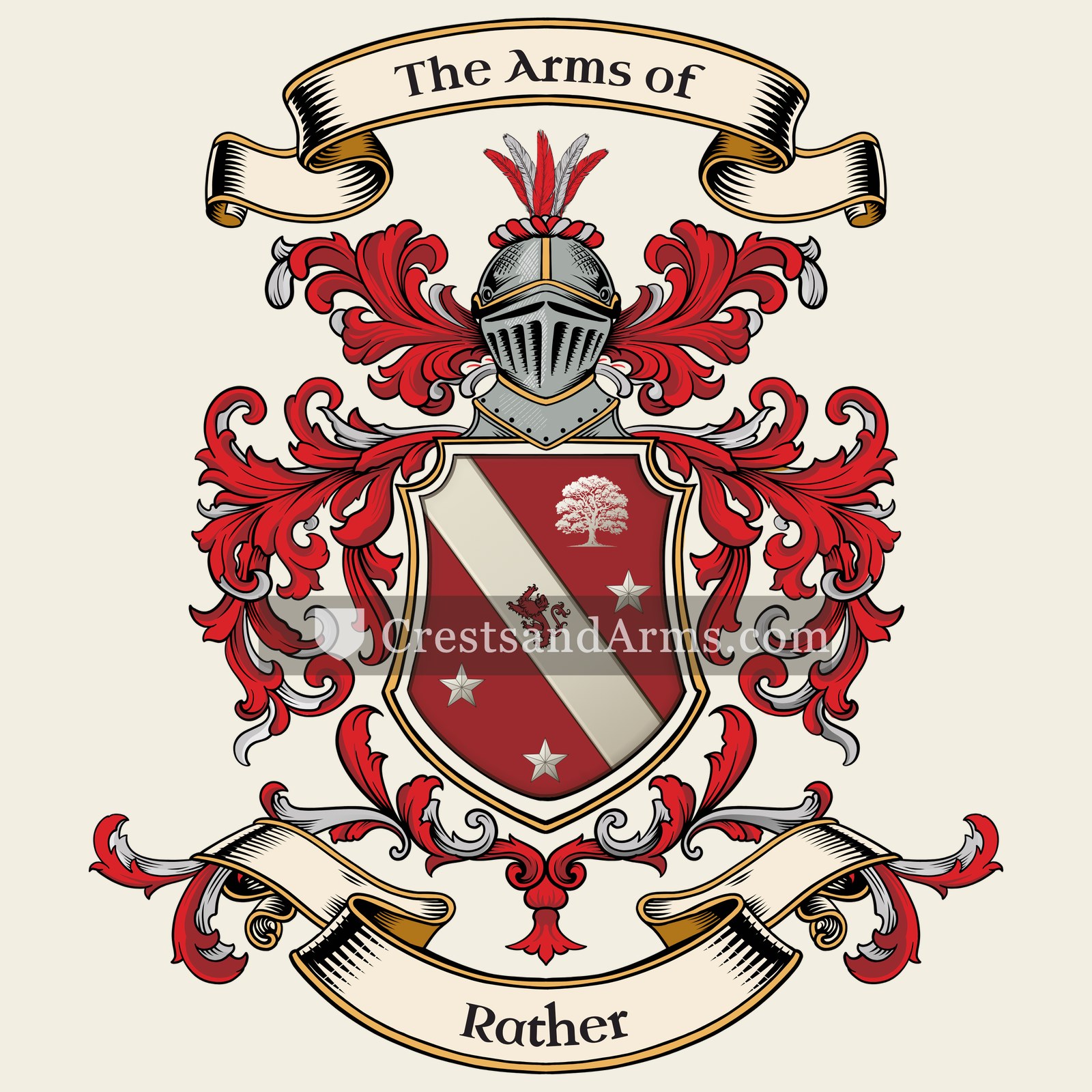 The Rather coat of arms, drawn from the recorded blazon