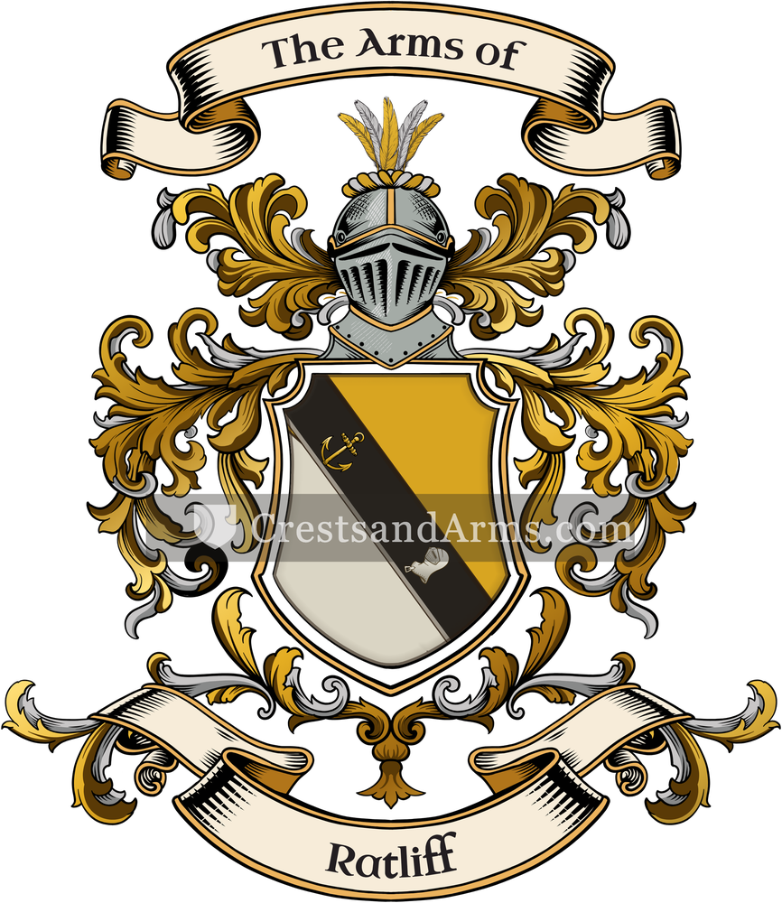 The Ratliff coat of arms, drawn from the recorded blazon