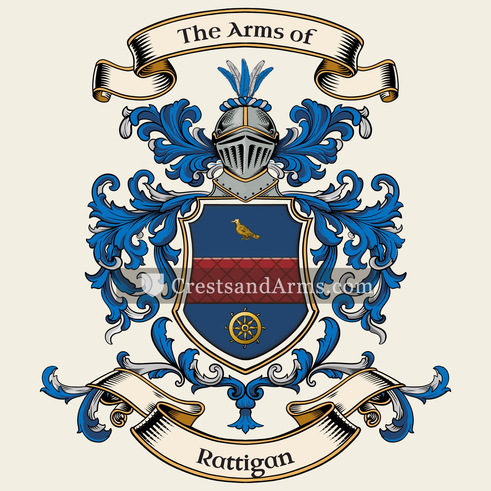 The Rattigan coat of arms, drawn from the recorded blazon