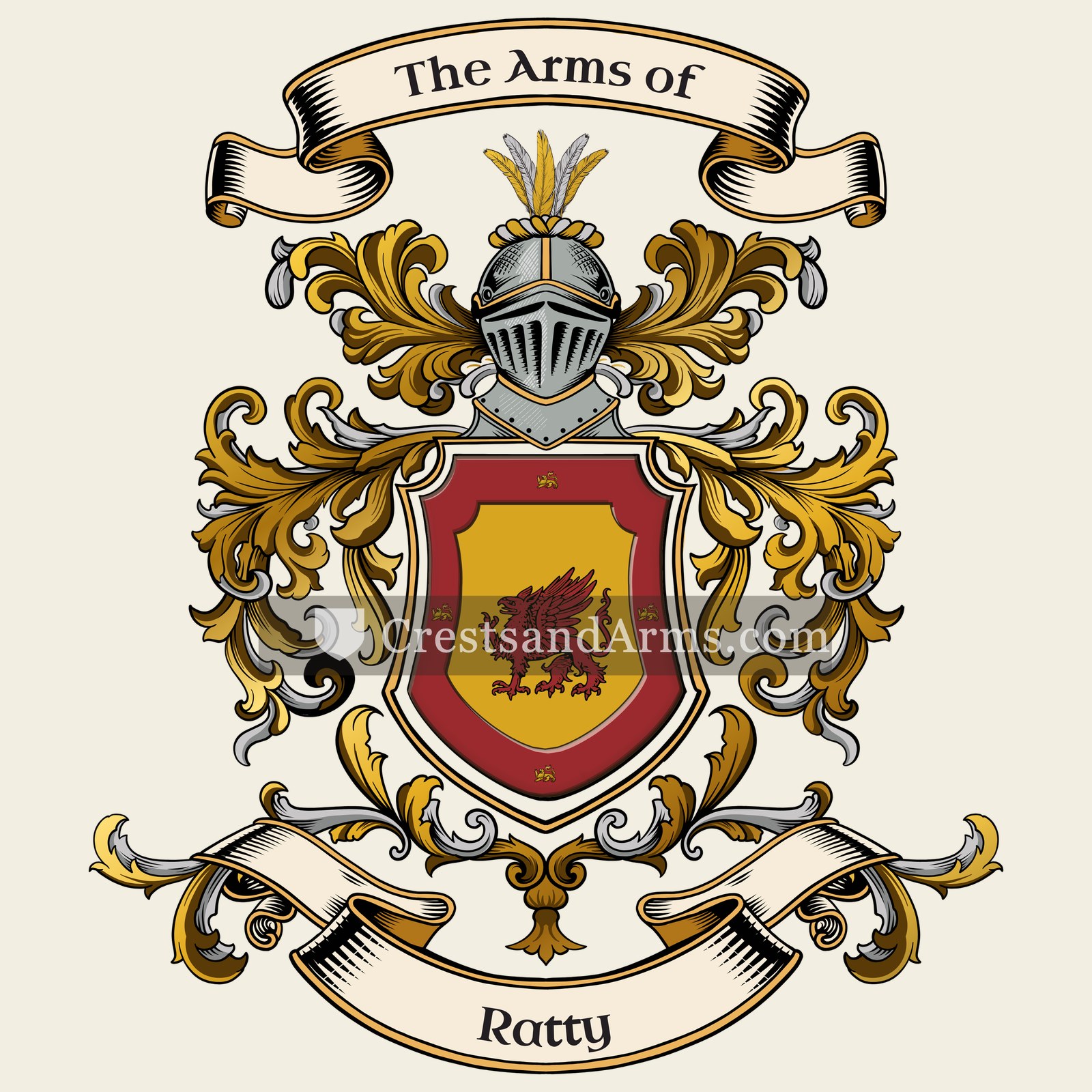 The Ratty coat of arms, drawn from the recorded blazon