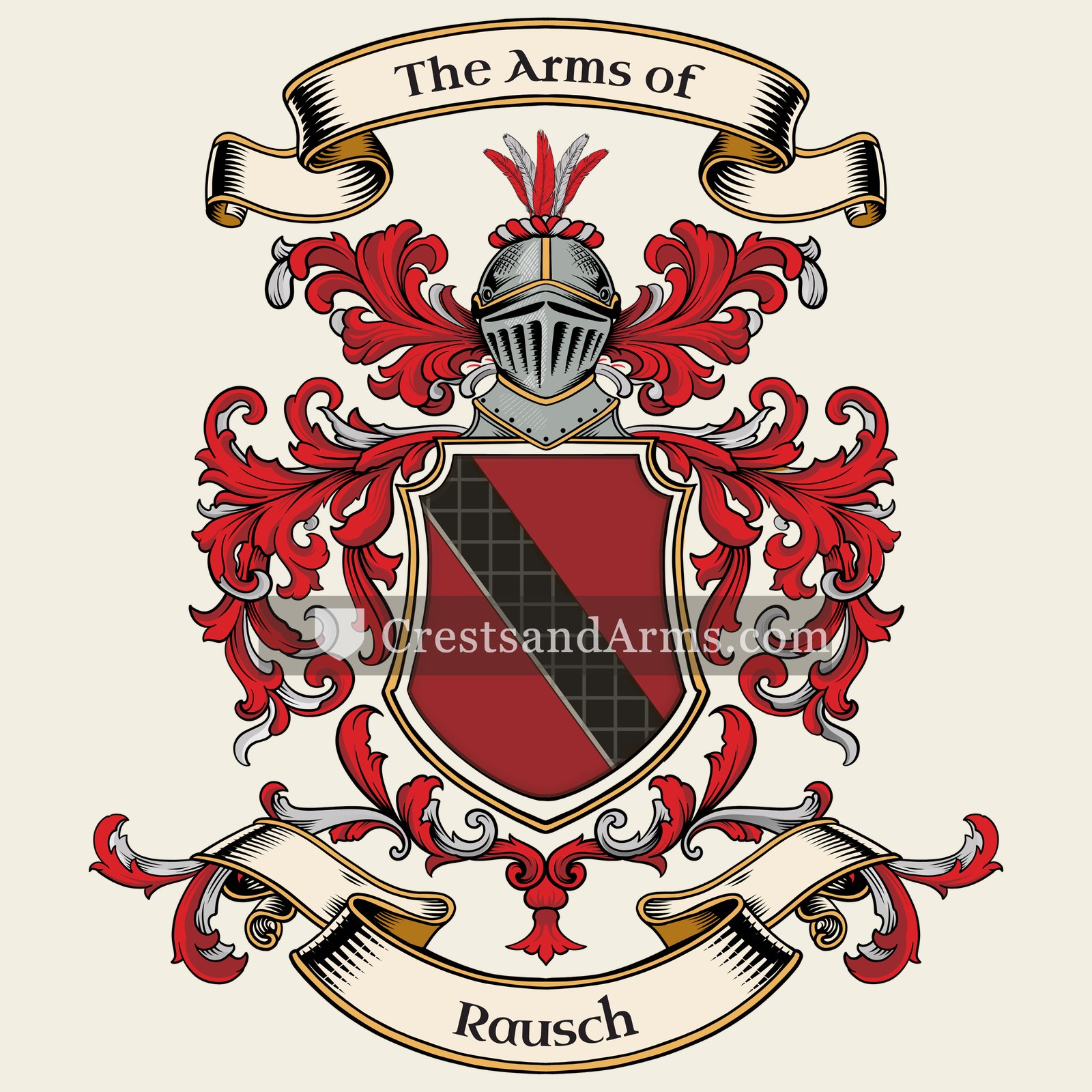 The Rausch coat of arms, drawn from the recorded blazon