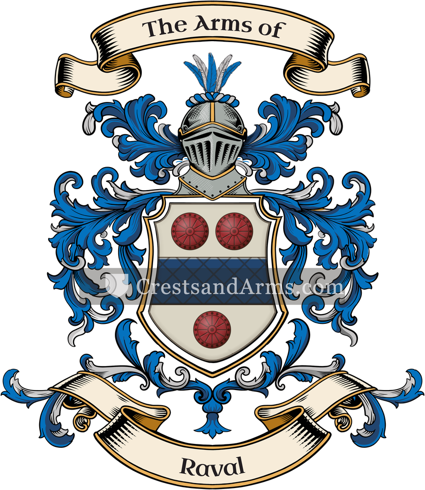 The Raval coat of arms, drawn from the recorded blazon