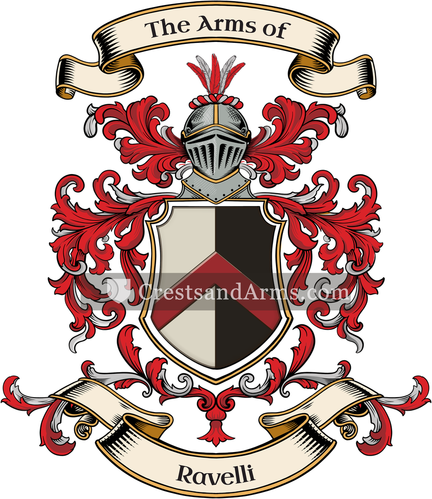 The Ravelli coat of arms, drawn from the recorded blazon