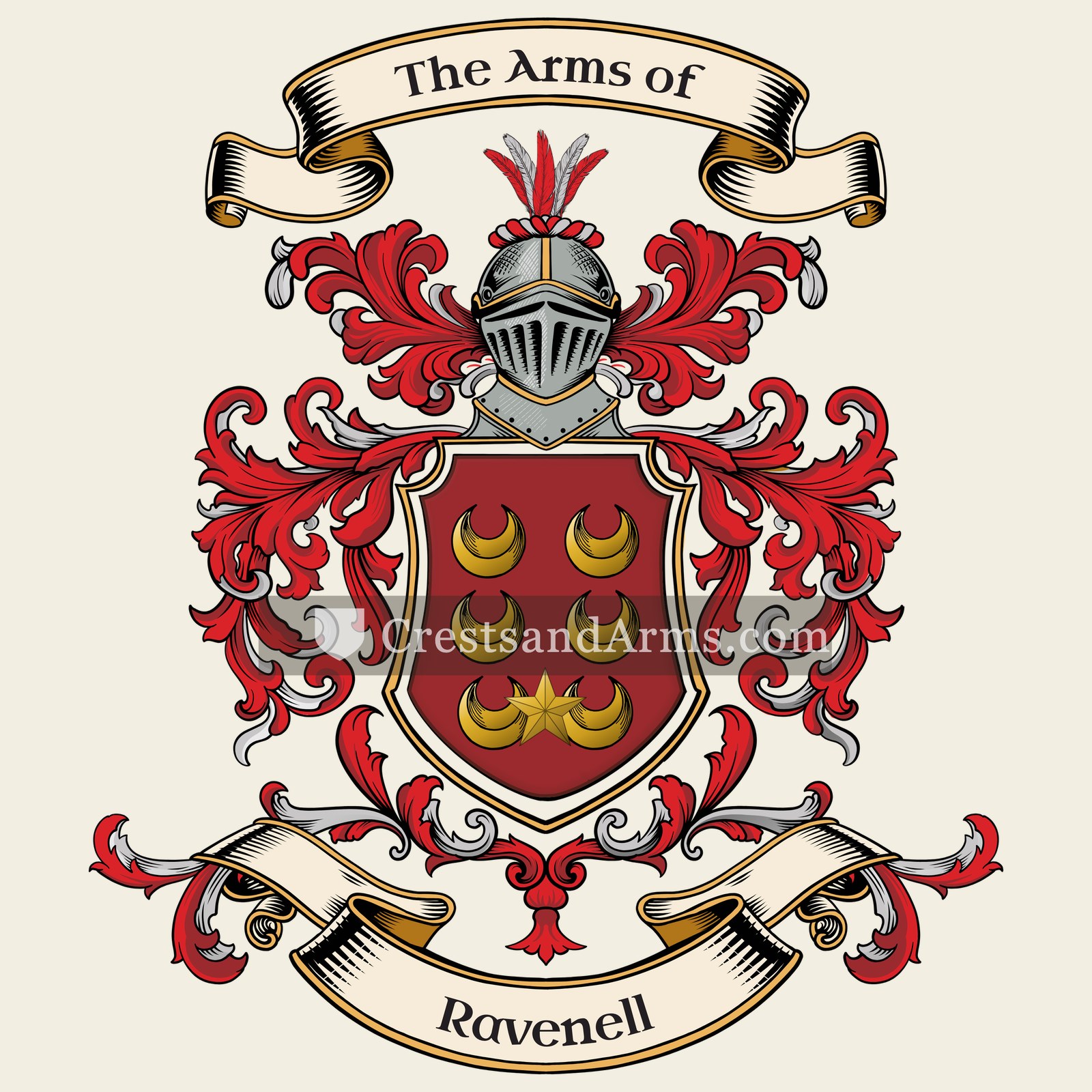 The Ravenell coat of arms, drawn from the recorded blazon