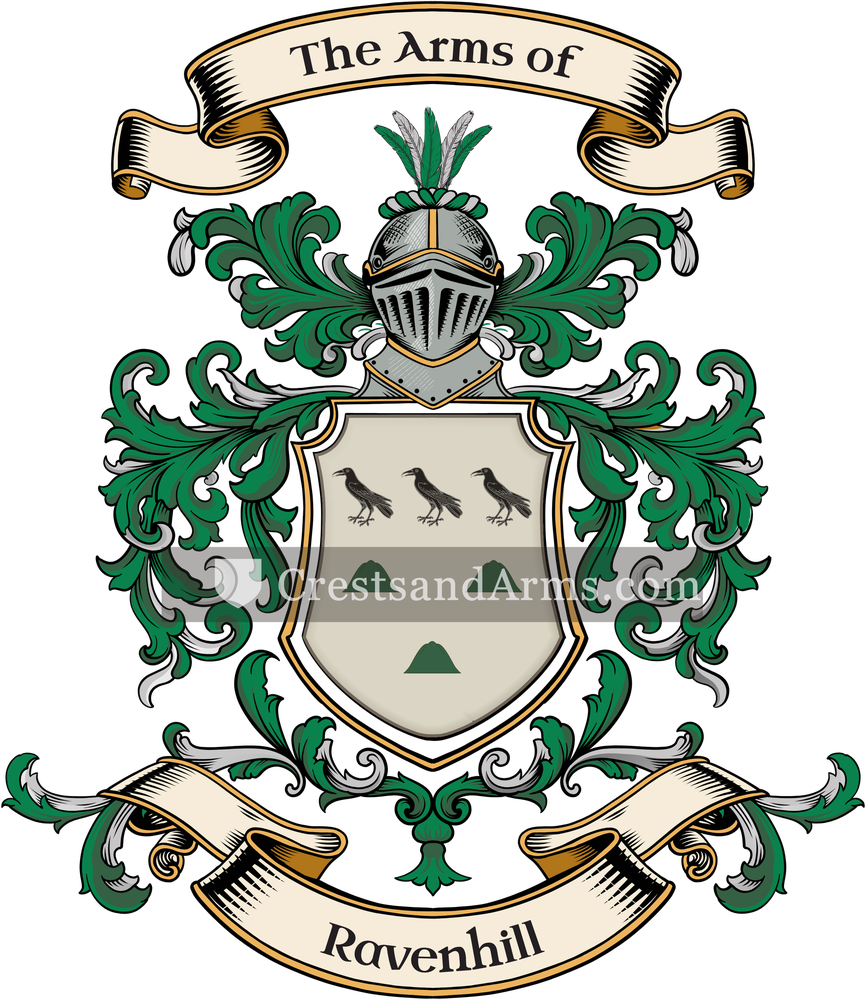 The Ravenhill coat of arms, drawn from the recorded blazon
