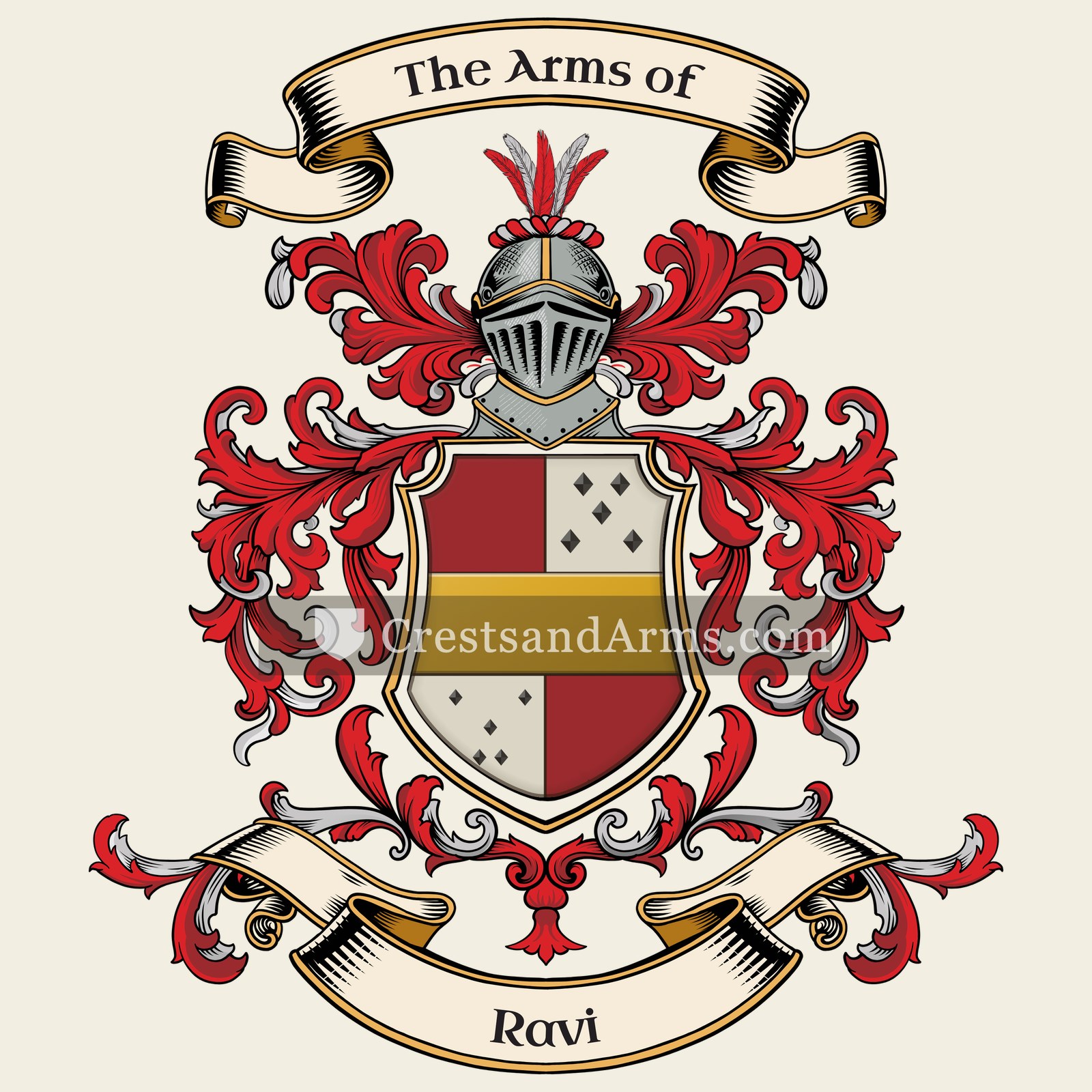 The Ravi coat of arms, drawn from the recorded blazon