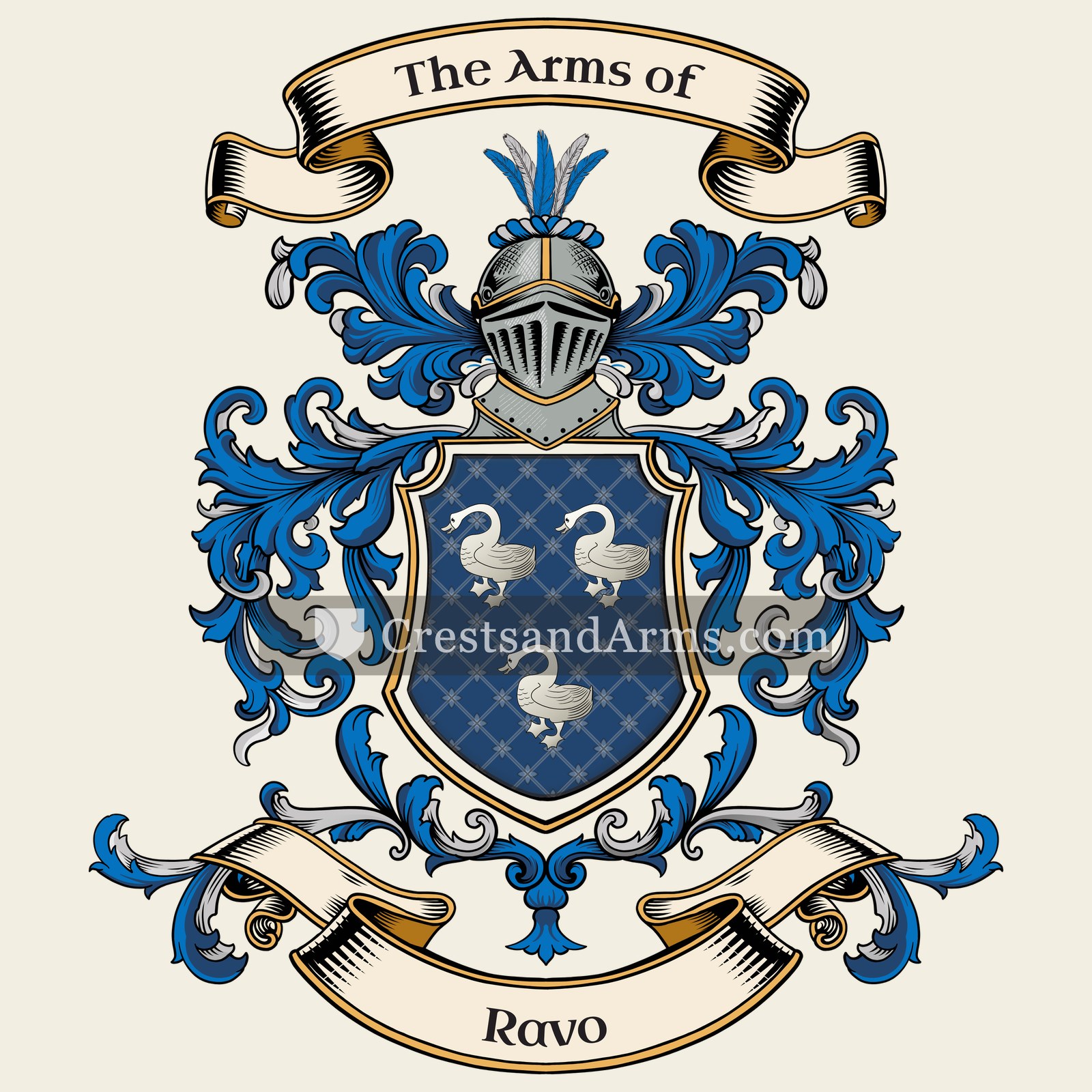 The Ravo coat of arms, drawn from the recorded blazon
