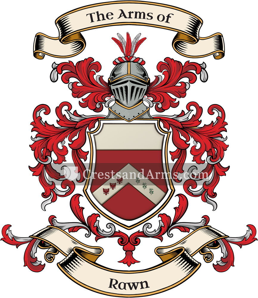 The Rawn coat of arms, drawn from the recorded blazon